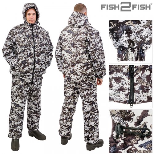 Костюм зимний Fish2Fish Байкал -30С 3000 мм/10000 гр.м/м2 мембрана белая цифра