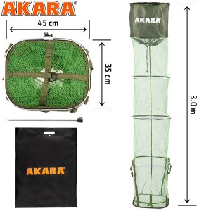 Садок Akara 4 секции 35x45 прорезиненная сетка со штырем L300 в сумке