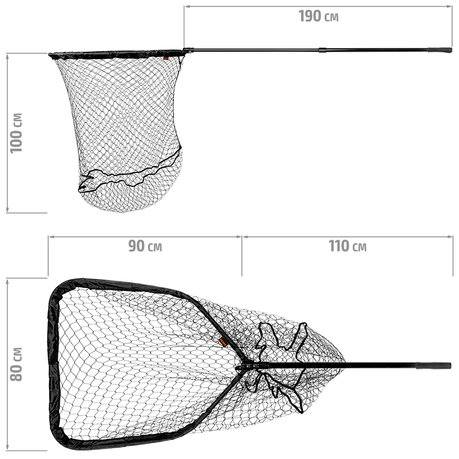 Подсачек Akara PK-10 80x90 см прямоугольный складная голова резиновая сетка L200 см глубина 1м